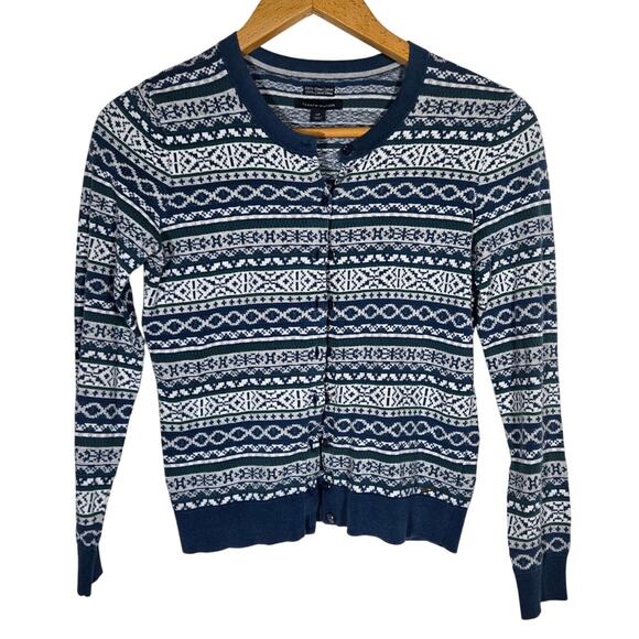Tommy Hilfiger Cotton Cardigan Fairisle Pima Casual Christmas Small Holiday - Picture 1 of 7